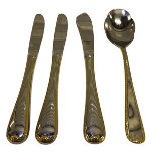 Gorham Golden Ribbon Edge Stainless Steel 2 Butter Spreaders, Knife, Sugar Spoon